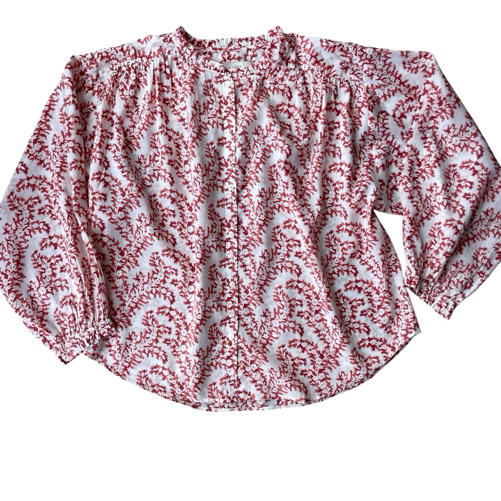 LOFT Vine Silky Cotton Ruffle Collar Blouse Rust Size S